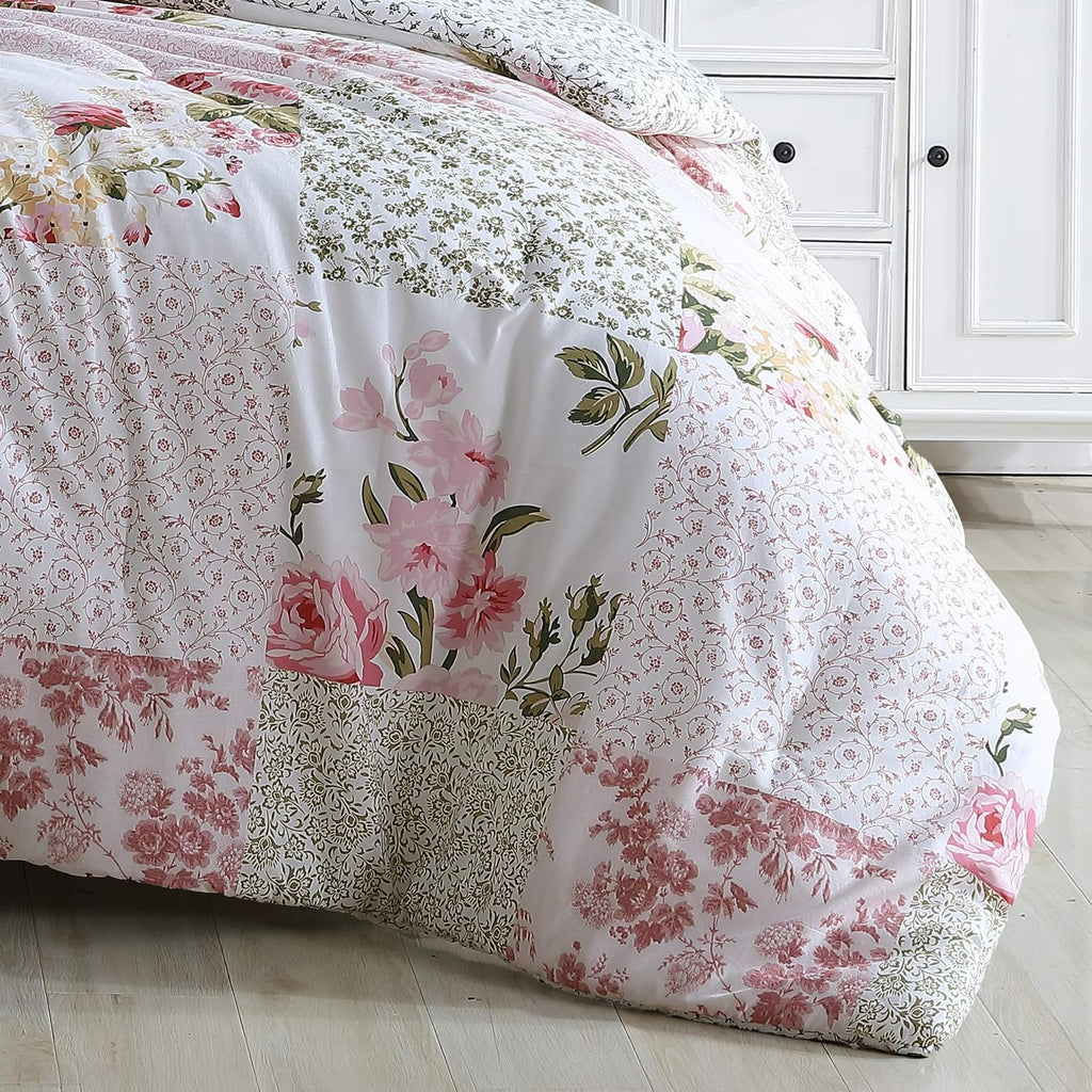 Laura Ashley - Queen Comforter Set, Reversible Cotton Bedding, Includes Matching Shams with Bonus Euro Shams & Throw Pillows (Ailyn Pink, Queen)