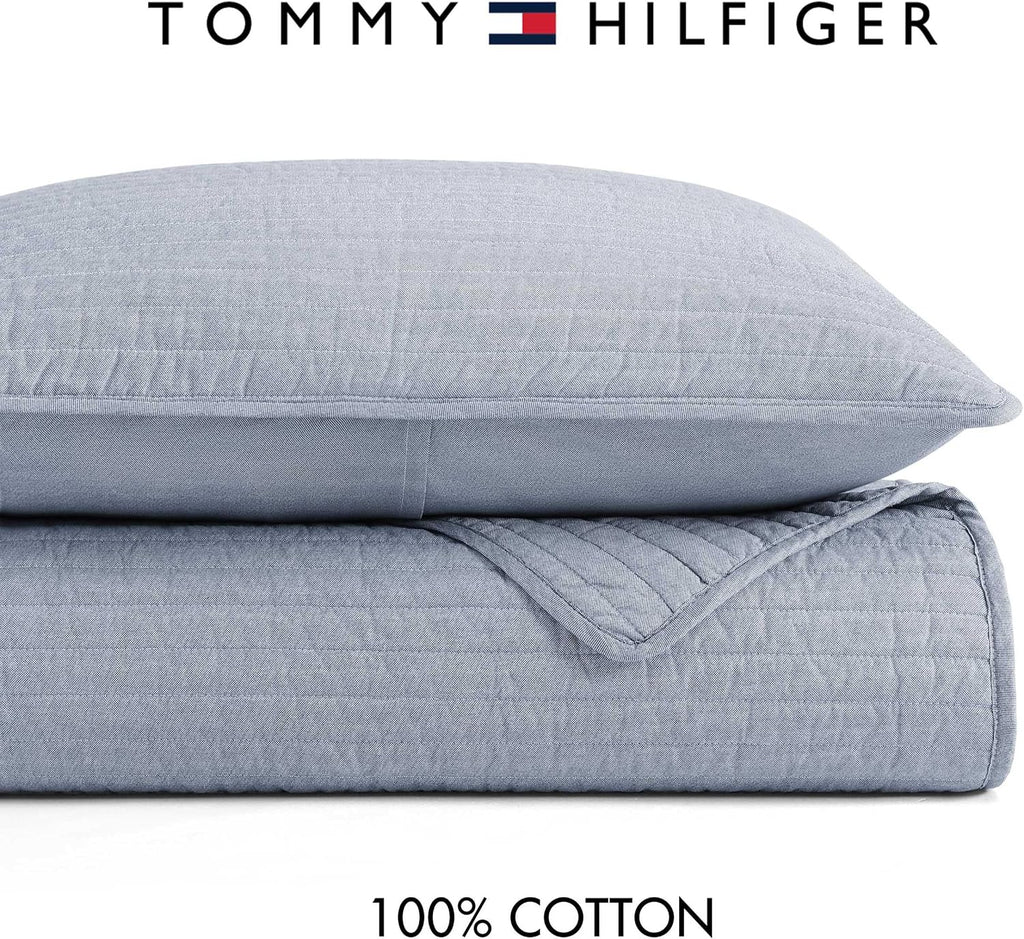 Tommy Hilfiger - King Quilt Set, Soft Cotton w/Breathable Feel, Lightweight Bedding for Year Round Comfort, 3 Piece Bed Set w/Matching Pillowcases (Christopher Blue)