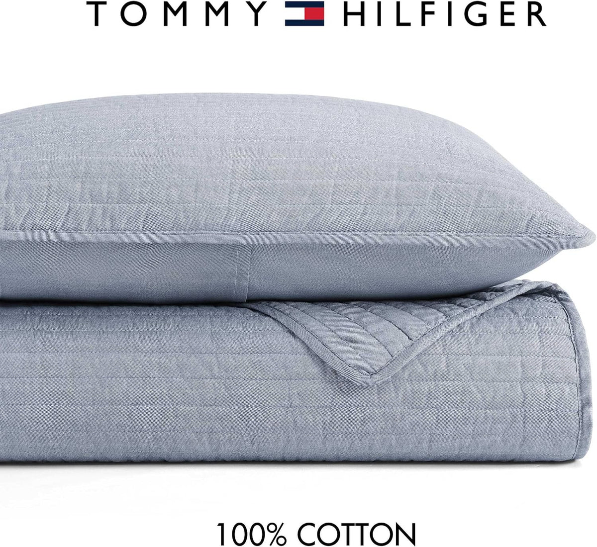 Tommy Hilfiger - King Quilt Set, Soft Cotton w/Breathable Feel, Lightweight Bedding for Year Round Comfort, 3 Piece Bed Set w/Matching Pillowcases (Christopher Blue)