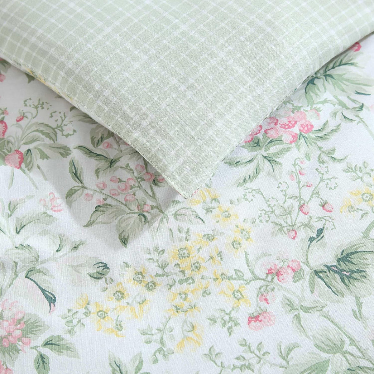 Laura Ashley - Full/Queen Comforter Set, Super Soft Cotton Bedding with Matching Sham, Botanical Design, Vintage Bed Essentials (Bramble Floral Pink, Full/Queen)
