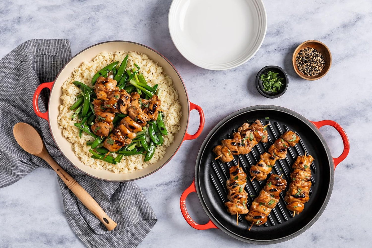 Le Creuset Enameled Cast Iron Multifunction Braiser with Grill Pan Lid, 3.5 qt., Meringue