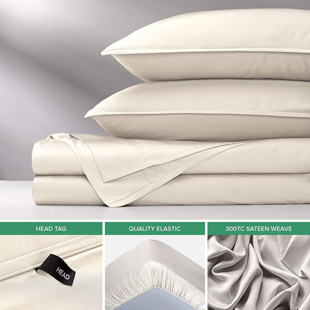 Pure Bamboo Split King Sheets, Genuine 100% Organic Viscose Derived from Bamboo Bed Sheet Set, Soft & Cooling, Double Stitching, 2 Fitted Sheets (Split King, Ivory)