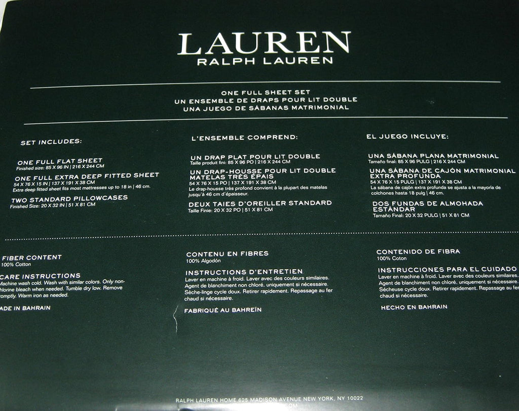 Lauren Ralph Lauren 4 pc Full Printed Sheet Set 100% Crisp Cooling Cotton (Grey Tan Dylan Floral)