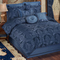 Touch of Class Camelot Luxury Bedding | Calming Navy Blue | Matte Satin Damask on Richly Textured Jacquard-Woven Chenille Design | 4 Piece Set Includes King Comforter, Bedskirt, and 2 King Shams