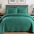 MarCielo 3-Piece 100% Cotton Oversized Bedspread Lightweight Quilt Coverlet Embroidery Farmhouse Bedding Set T0 (Emerald, Oversized Queen (100'x106'))