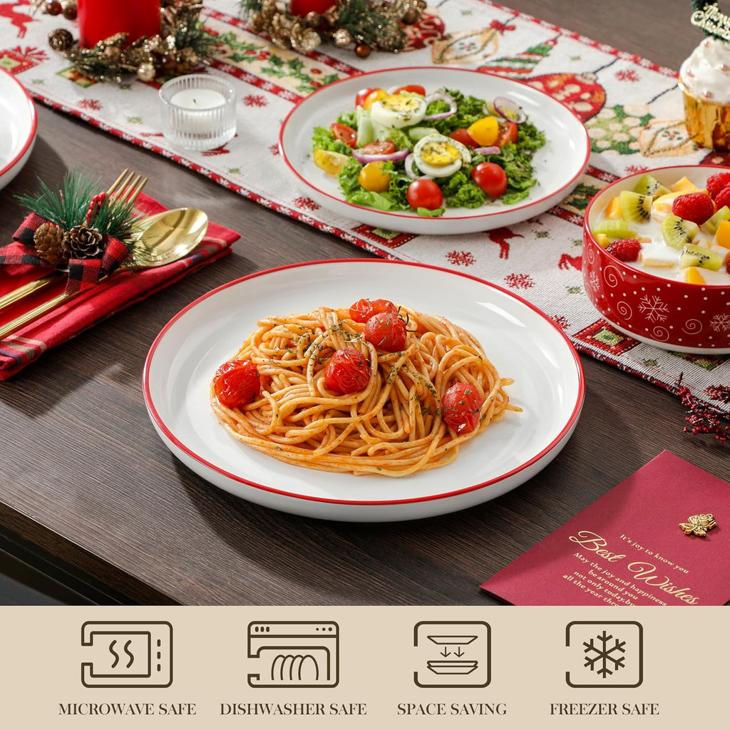 MALACASA Plates and Bowls Sets, 24 Pieces Christmas Porcelain Dinnerware Set for 6, Ceramic Dishware Dishes Kitchen Dining Ware Set, Microwave and Dishwasher Safe, Series LUNA-Christmas Tree