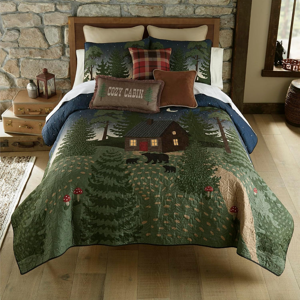 Donna Sharp Bear Cottage-Queen Quilt Set, Measures 90 x 90, Includes 1 Quilt and 2 Standard Shams, Machine Washable