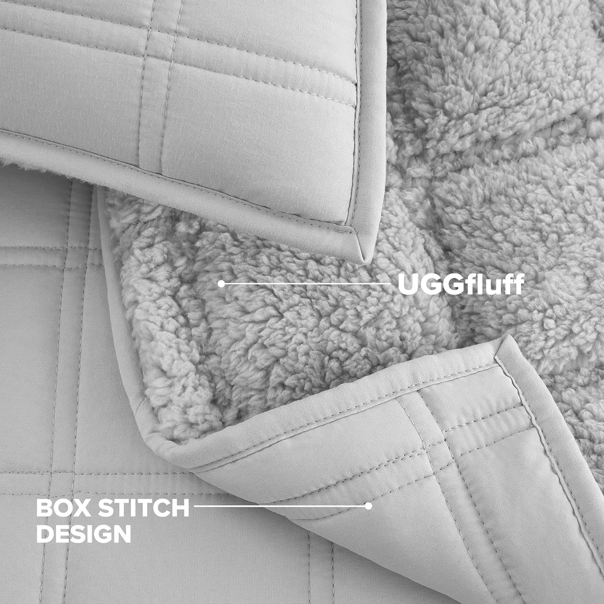 UGG Twin/Twin XL Quilt Set with 1 Pillow Sham – 2 Piece Lightweight All-Season Bedspread, Ultra-Soft Fluffy Reversible Quilt Set for Dorm, Apartment & Modern Bedroom Decor, Light Gray (Gizelle)