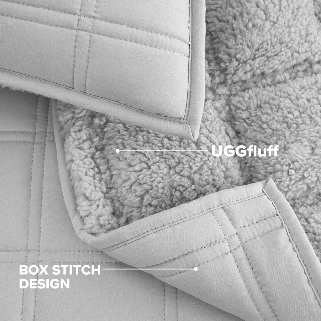 UGG Full/Queen Quilt Set with 2 Pillow Shams – 3 Piece Lightweight All-Season Bedspread, Ultra-Soft Fluffy Reversible Quilt Set for Apartment, Home & Modern Bedroom Decor, Light Gray (Gizelle)