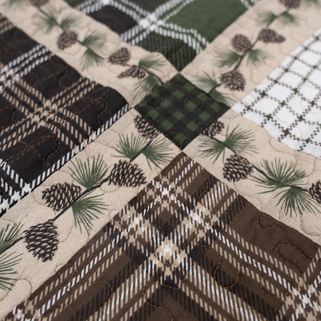 Donna Sharp Twin Bedding Set - 2 Piece - Pine Patch Cotton Quilt and One Standard Size Pillow Sham - Machine Washable - Perfect for Rustic Decor!