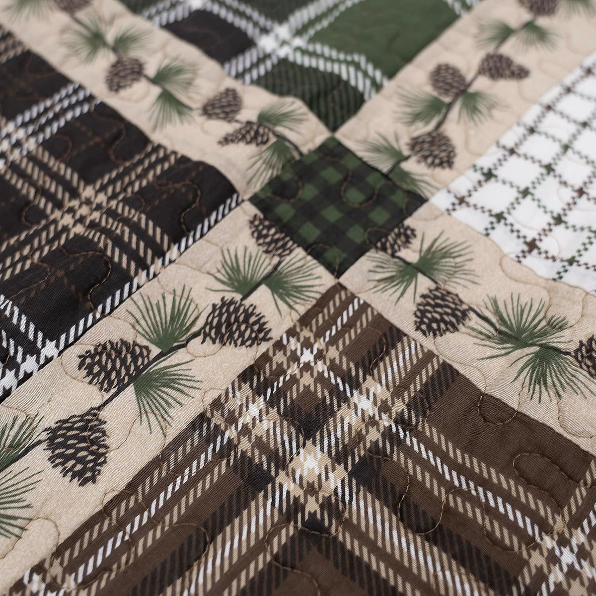 Donna Sharp Twin Bedding Set - 2 Piece - Pine Patch Cotton Quilt and One Standard Size Pillow Sham - Machine Washable - Perfect for Rustic Decor!