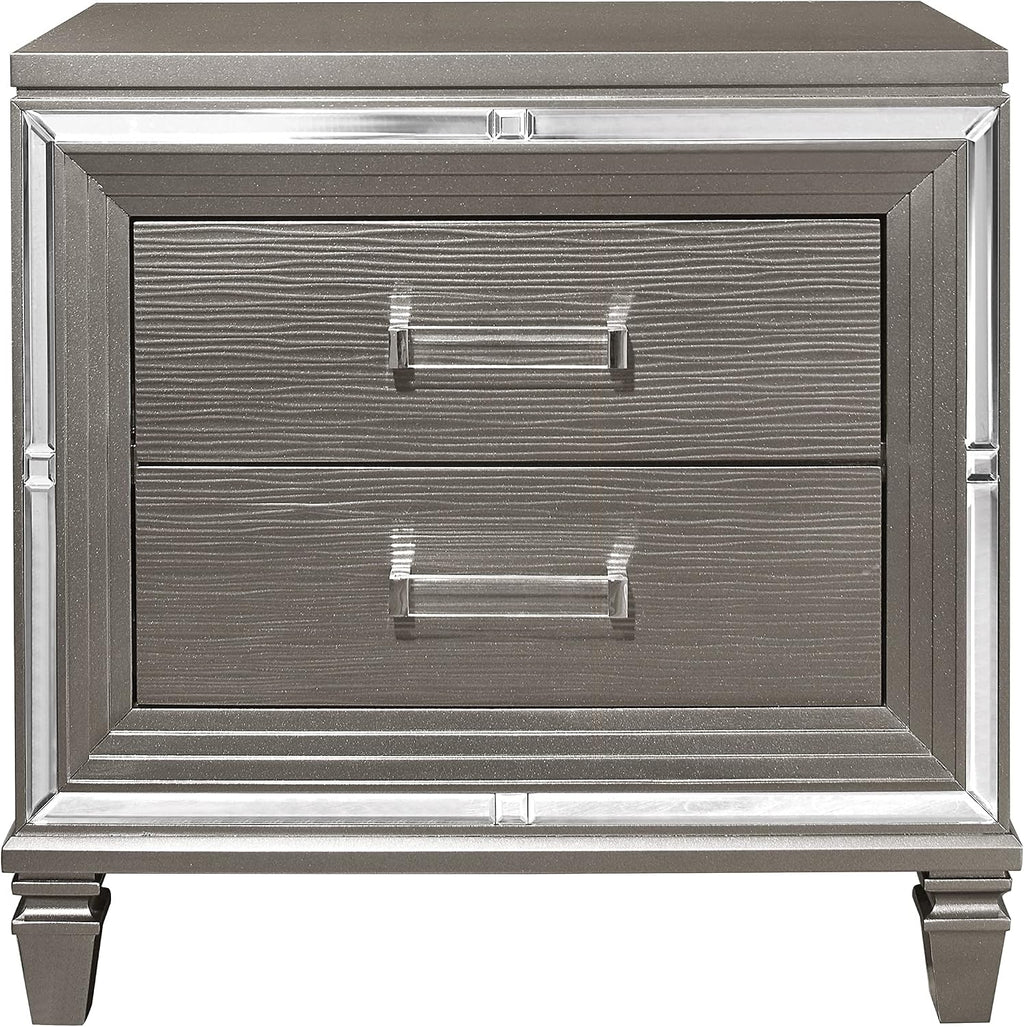 Glam Luxury Silver Gray Finish 3-Piece Bedroom Set King Size Platform Stoarge Bed and Two Nightstands Tufted LED Headboard Furniture