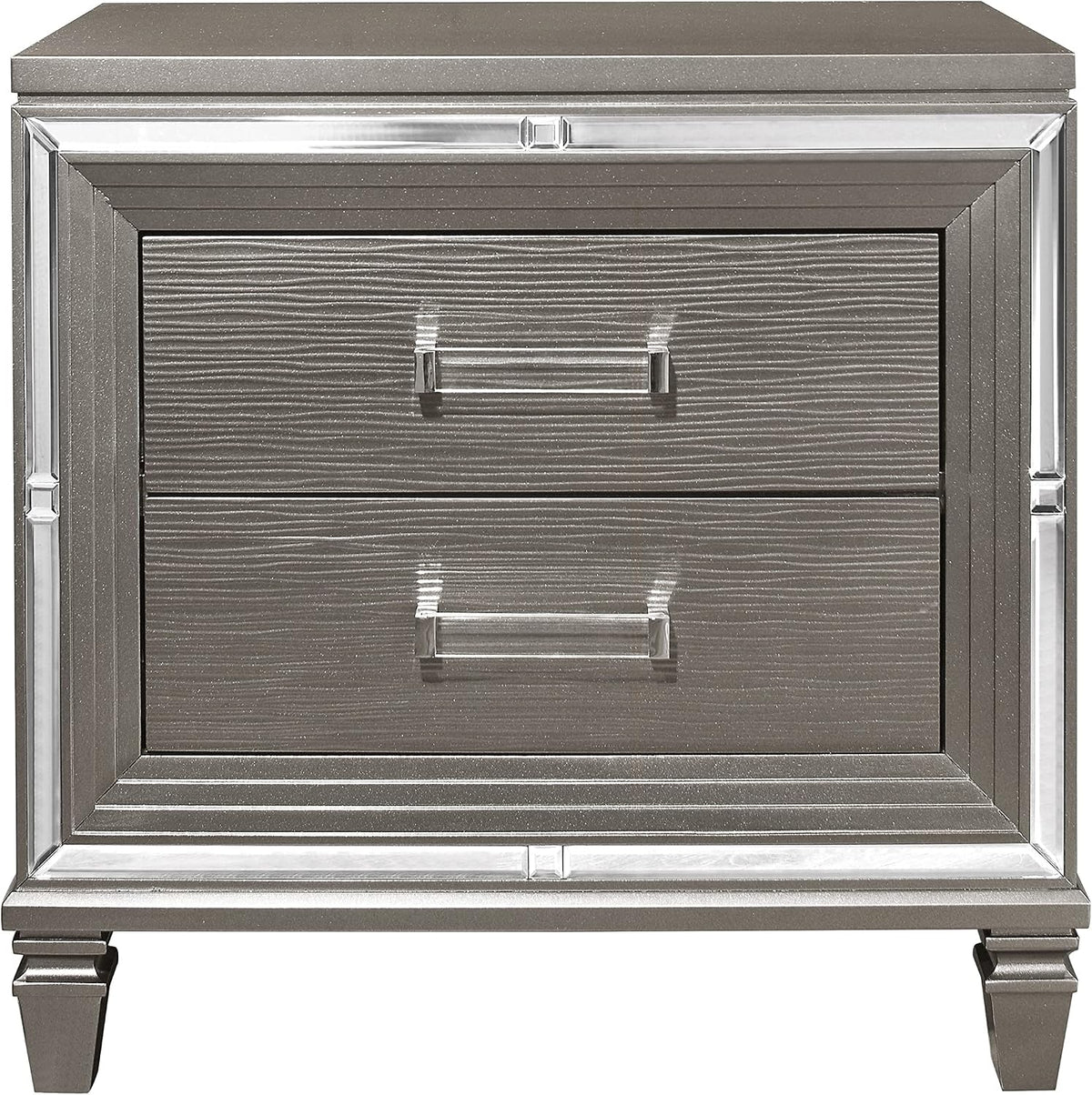 Glam Luxury Silver Gray Finish 3-Piece Bedroom Set King Size Platform Stoarge Bed and Two Nightstands Tufted LED Headboard Furniture