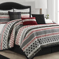 LANCO MODERN LIFESTYLE Queen Comforter Set 7 Piece, Black Red, Waffle Clipping and Sateen Jacquard Weave, Soft and Lightweight Bedding Set for All Seasons, Bedskirt, Shams and Decor Pillows