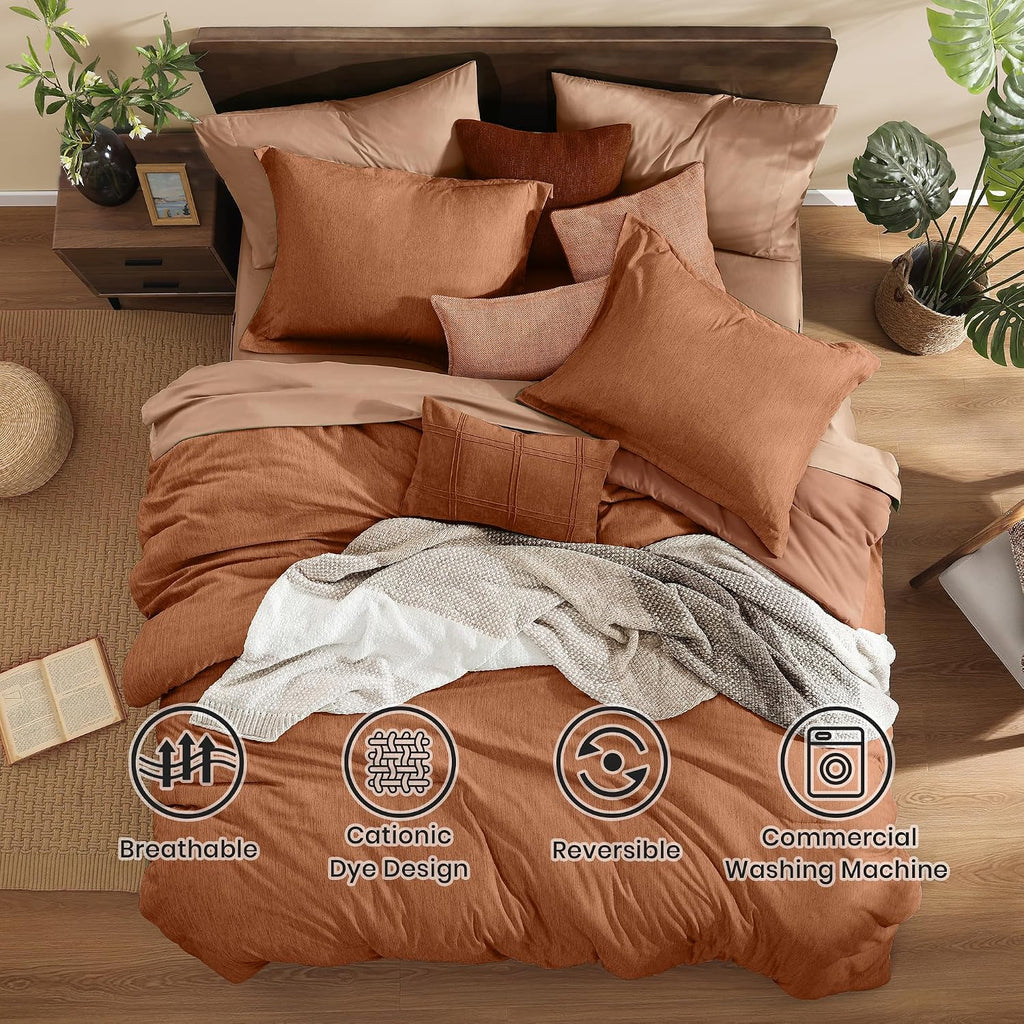 Monbix Super King Comforter Set, Autumn Leaf Cationic Dyeing Bedding Set Reversible, Bed in a Bag 7 Pieces with Comforter, Sheets, Pillowcases & Shams