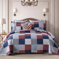 Finlonte Quilt King Size - 100% Cotton King Size Comforter Set Blue Red White Plaid Farmhouse Quilt Bedding Set, Reversible Lightweight Soft Bedspread, Quilted Coverlet All-Season, 3-Piece