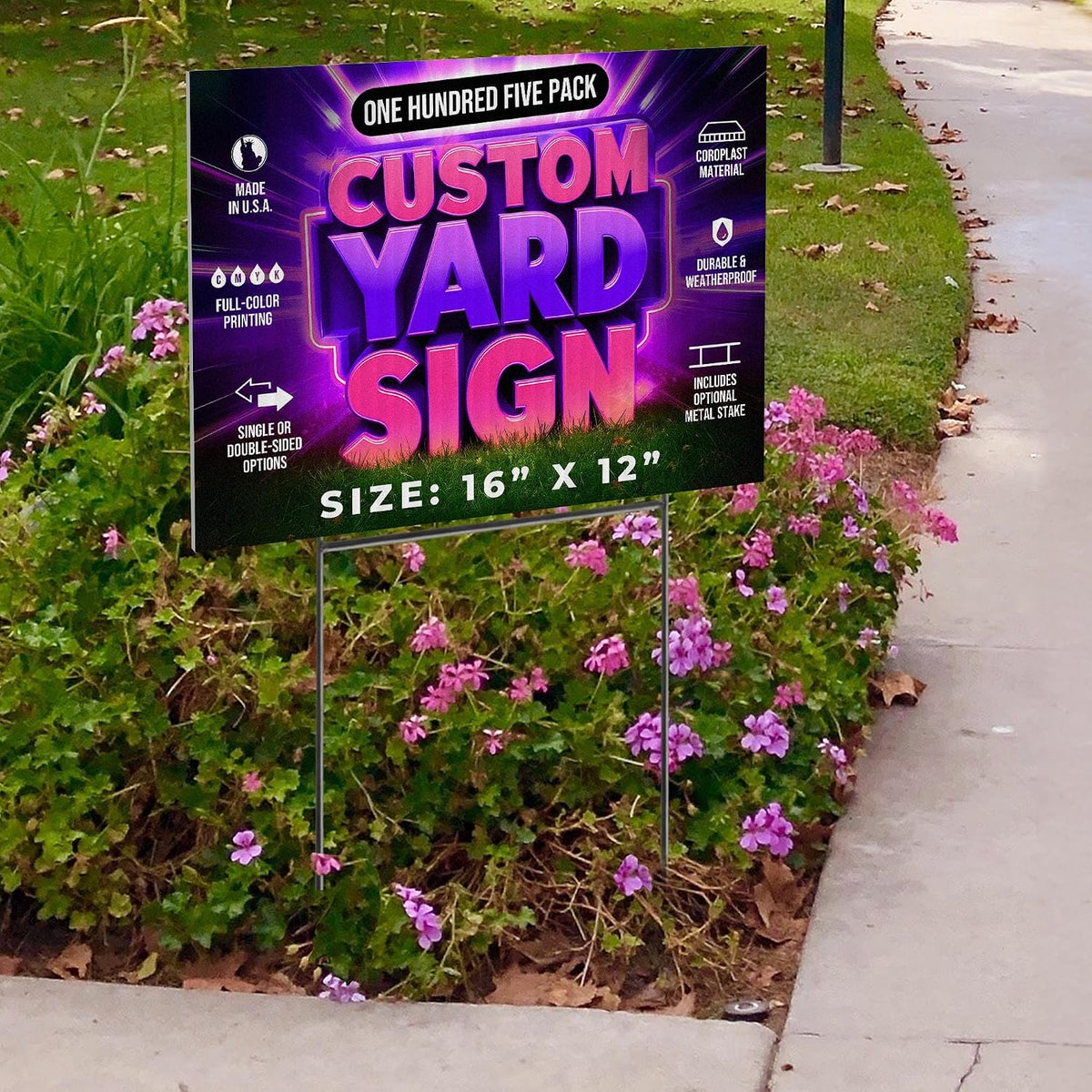 105 Pack, 16x12' Custom Yard Signs with Stakes, Personalized Double Sided Yard Signs Customizable Business Sign, Corrugated Lawn Sign for Outdoor