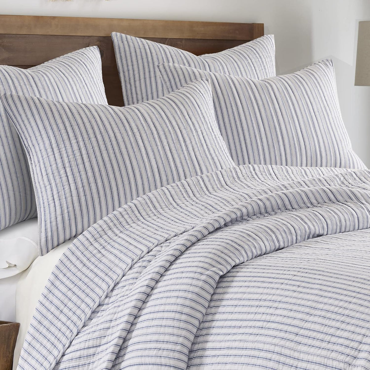 Levtex Home Tobago Stripe Blue Reversible King/Cal King Quilt Set (106x92in) and 2 Pillow Shams (36x20in) - Striped - Blue, White - Cotton King Size Quilt Bedding Set - Lightweight, Soft, Pre-Washed