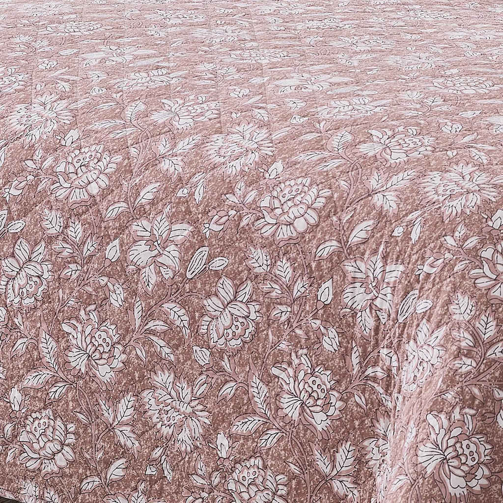 Lush Decor Zara Floral Block Reversible Cotton Quilt 3 Piece Set King/Cal King Terracotta - Floral Bedding Set - Block Print Quilt - Vintage Coquette Decor