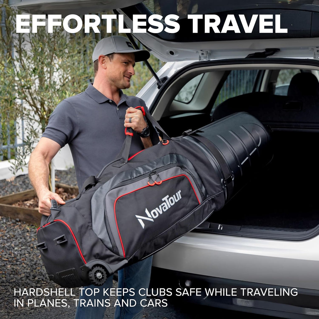 Golf Travel Bag for Airlines: Hard Case Top, Waterproof Zippers, 1680D Oxford Fabric, Built-in TSA Lock, Oversized Tank Wheels, Lightweight – Maximum Club Protection