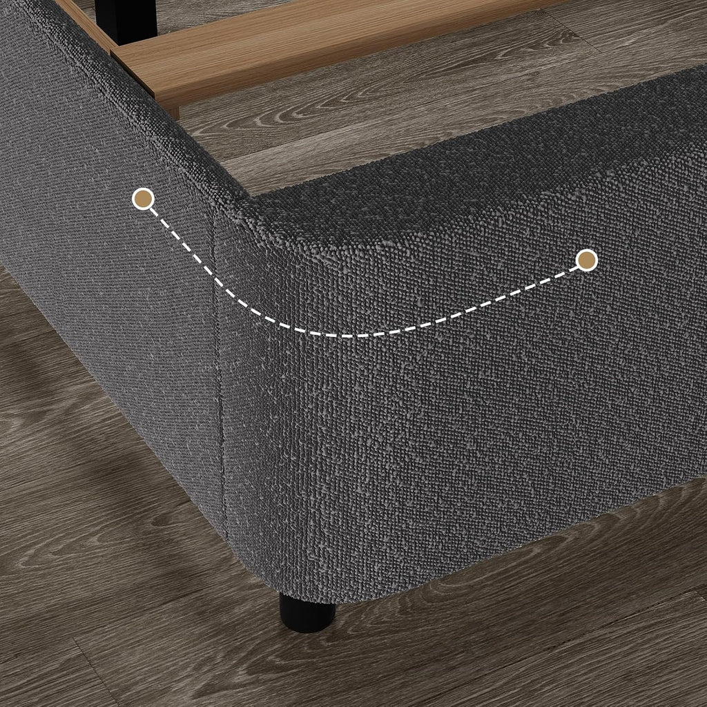 HOMBCK King Size Bed Frame, Boucle Upholstered Bed Frames and Headboard, Soft Bed Frame King with Thickened Footboard, Rounded Corners, No Box Spring Needed, Easy Assembly, Grey