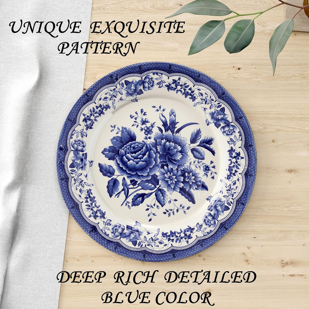 Tudor Royal 16-Piece Porcelain Round Dinnerware Set, Service for 4, Victoria Blue Design, Blue Floral, Plates Bowls Dishes, Glossy, Premium Quality Tableware, Unique Pattern