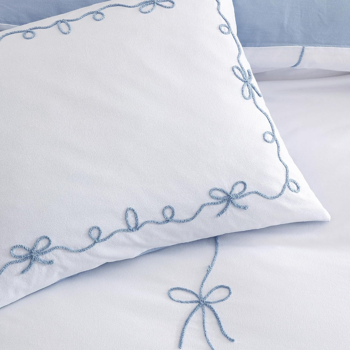 Peri Home Bows Duvet Cover Set 100% Cotton 3-Piece Bedding, King, Blue Sasha Bows