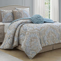 LANCO MODERN LIFESTYLE Blue Gold 6 Piece Comforter Set, Queen, Elegant Floral Jacquard, Ultra Soft Bed Set for All Seasons, Bed in a Bag, Include Comforter, Bed Skirt, Pillow Shams & Decor Pillows