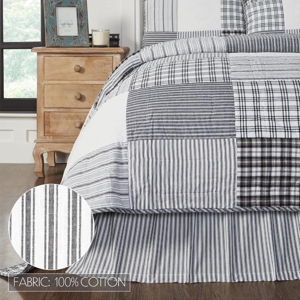 VHC Brands Sawyer Mill Black 8 Piece Twin Quilt Set (1 Quilt, 2 Standard Shams, 2 Standard Pillowcase, 2 Euro Shams, 1 Twin Bed Skirt)