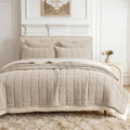 120x128 Cotton Quilt Bedding Set Oversized King Size Quilted Bedspread Sets with 2 Shams,3 Pieces Lightweight Soft Bedding Sets for All Season,Khaki