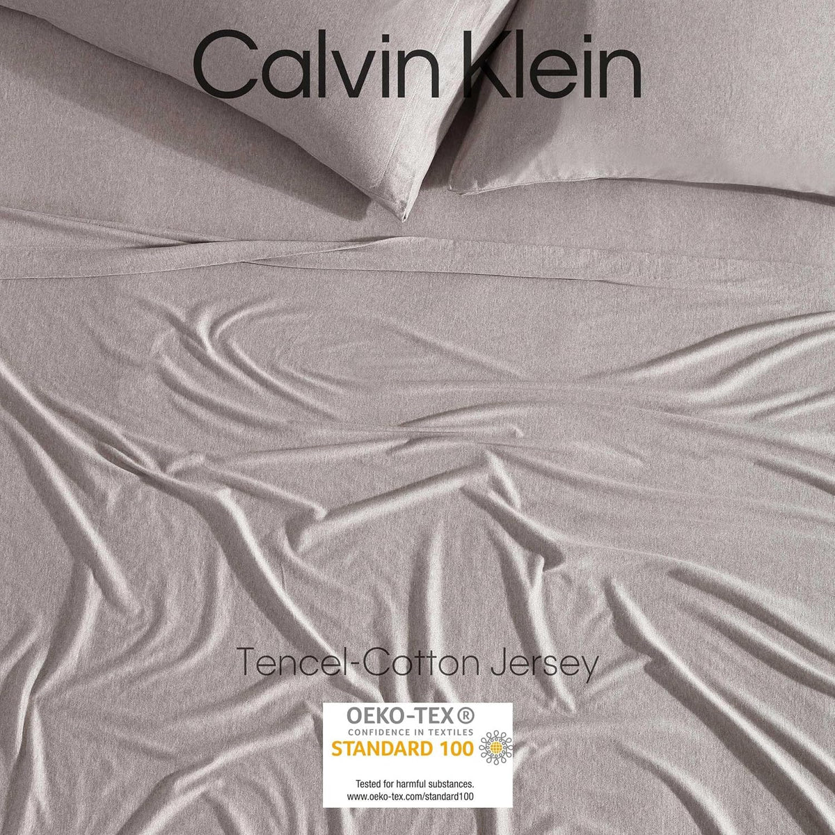 Calvin Klein - Queen Size Sheets Set, Naturally Soft Cotton-Blend Melange Jersey Bedding - Bed Sheets with Matching Pillowcases & Fitted Sheet (Modern Cotton Brown)