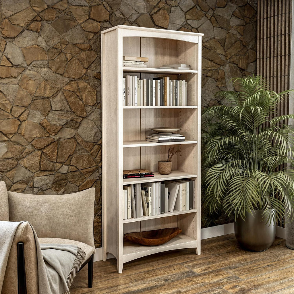 Camaflexi Shaker Style 6 Shelf Bookcase/Solid Wood / 72 inch Tall/Adjustable Shelving/Closed Back/Display Bookshelf for Living Room, Bedroom, Home and Office, Light Oak