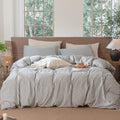 MooMee Striped Duvet Cover Set 100% Washed Cotton Linen Like Textured Breathable Durable Soft Comfy (Dark Grey White Classic Stripes, Super King Plus 120'x120')