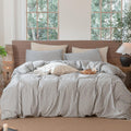 MooMee Striped Duvet Cover Set 100% Washed Cotton Linen Like Textured Breathable Durable Soft Comfy (Dark Grey White Classic Stripes, Alaska King 132'x120')