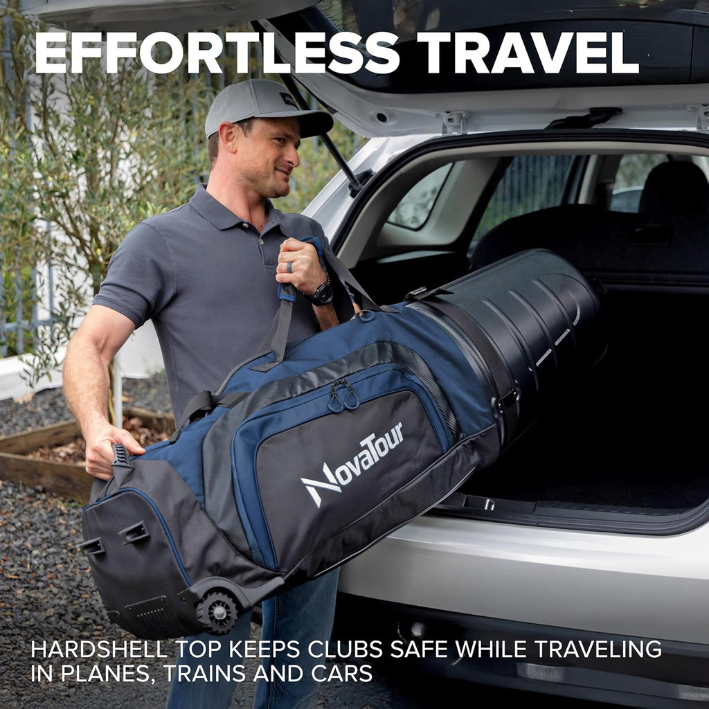Golf Travel Bag for Airlines: Hard Case Top, Waterproof Zippers, 1680D Oxford Fabric, Built-in TSA Lock, Oversized Tank Wheels, Lightweight – Maximum Club Protection