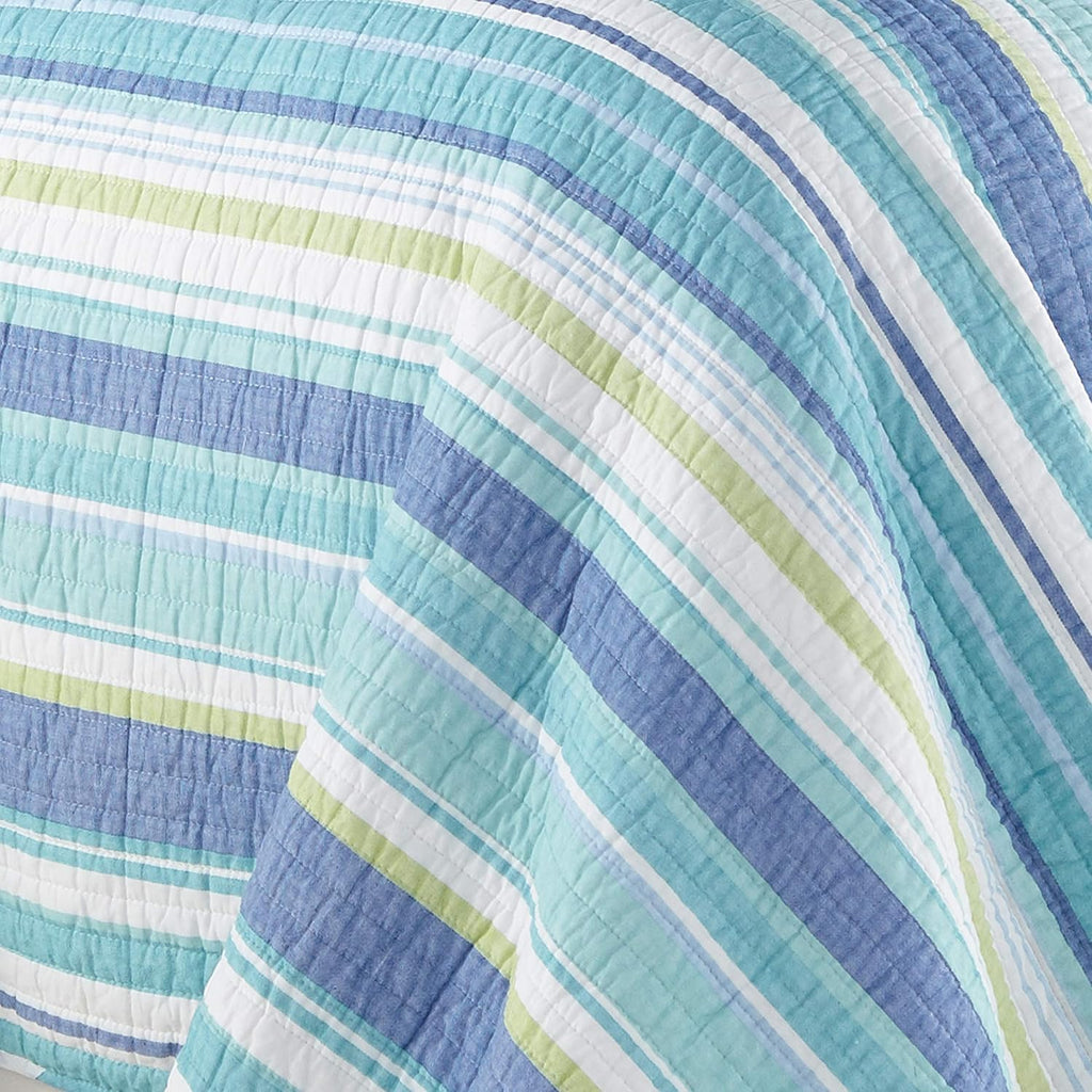 Levtex Home Laida Beach Bedding Set - 3Piece, Blue, Cotton, King Quilt & 2 Shams, Reversible, Coastal Stripe, Tropical Fish
