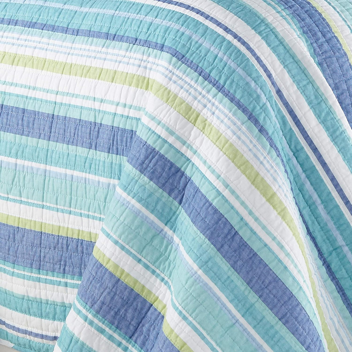 Levtex Home - Laida Beach Quilt Set -Twin Quilt + One Standard Pillow Sham - Coastal Stripe - Green, Blue, White - Quilt Size (68x86in.) and Pillow Sham Size (26x20in.) - Reversible - Cotton