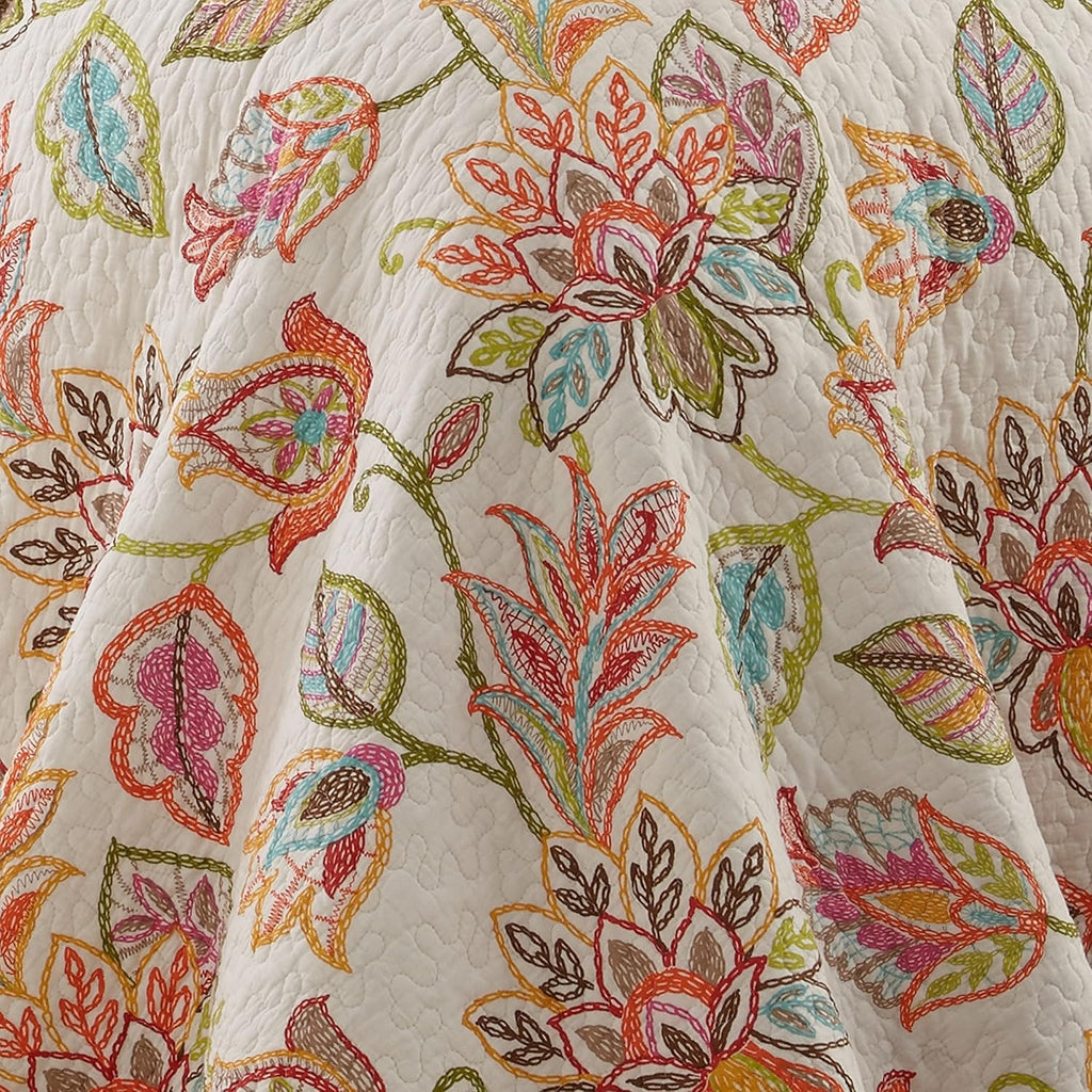 Levtex Home - Sophia Quilt Set - Twin/Twin XL Quilt 68x86in. + One Standard Pillow Sham 26x20in. - Floral - Orange, Yellow, Red, Green, Teal, and White - Reversible - Cotton Fabric