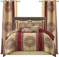 LANCO MODERN LIFESTYLE King Comforter Set, Wine Gold Medallion Jacquard Design, Luxurious Bohemian 9 Pieces Bedding Set with Curtains, Decorative Pillows and Bed Skirt