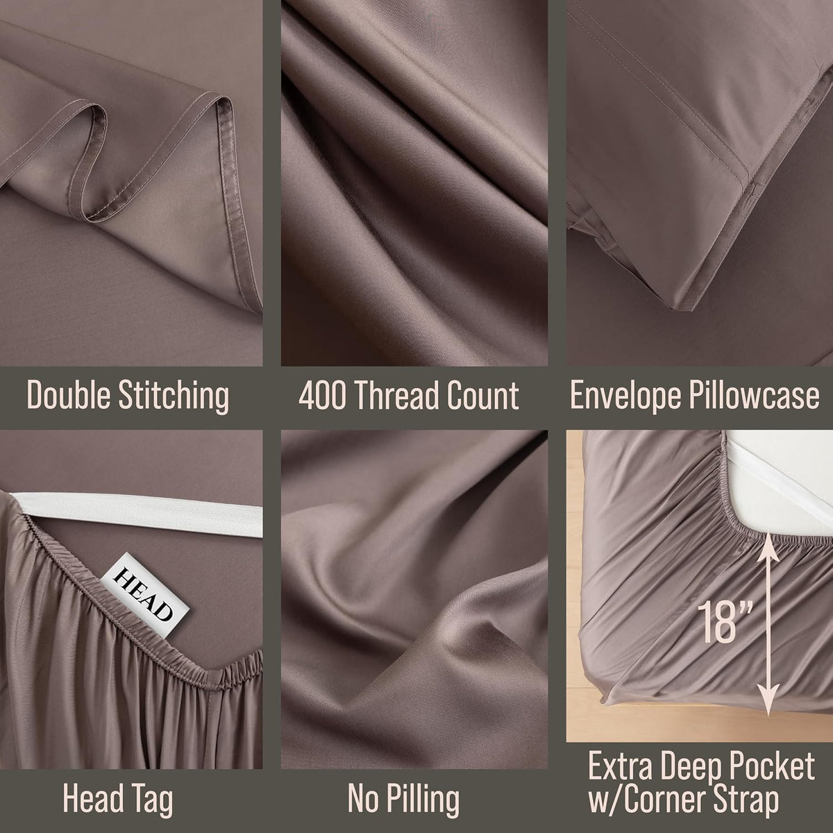 Bella Coterie Luxury Bamboo Viscose King Size Sheet Set | 100% Organically Grown | Ultra Soft | Cooling for Hot Sleepers | 18' Deep Pocket [Mocha]