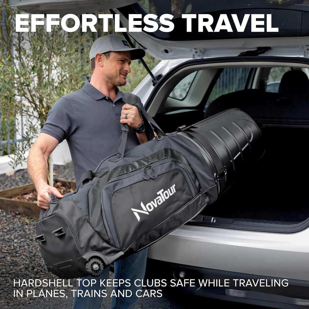 Golf Travel Bag for Airlines: Hard Case Top, Waterproof Zippers, 1680D Oxford Fabric, Built-in TSA Lock, Oversized Tank Wheels, Lightweight – Maximum Club Protection