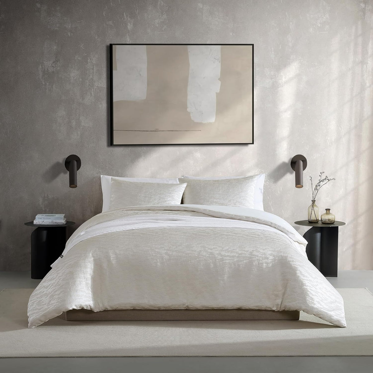 Vera Wang - King Comforter Set, Luxury Bedding Set with Matching Shams, Chic Room Essentials (Illusion Ivory, King)
