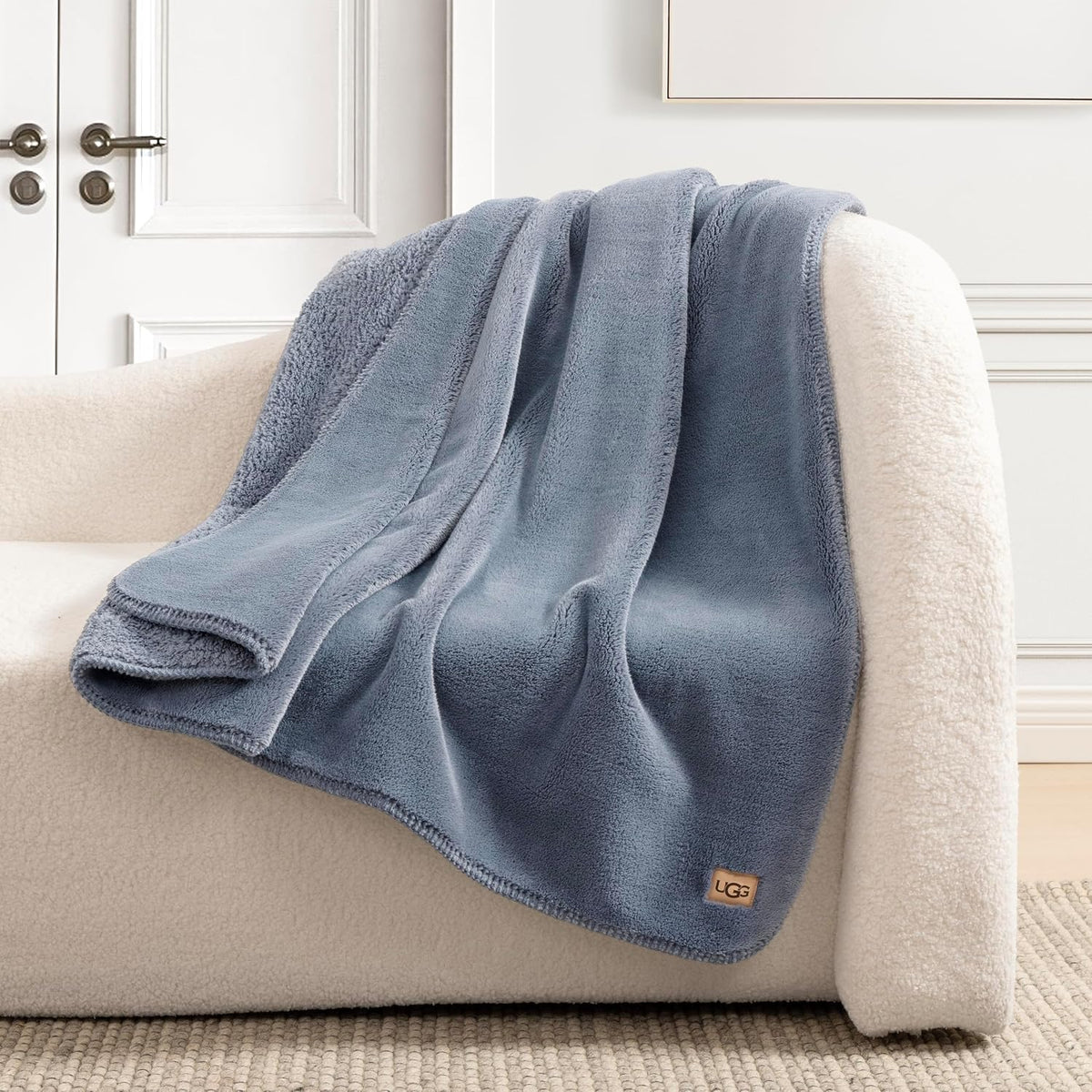 UGG Whitecap Fleece Throw Blanket, Plush Cozy Throw for Couch or Bed, Luxury Home Decor for Living Room, Ultra Soft Blankets, Machine Washable, 50-inch x 70-inch, Denim Blue