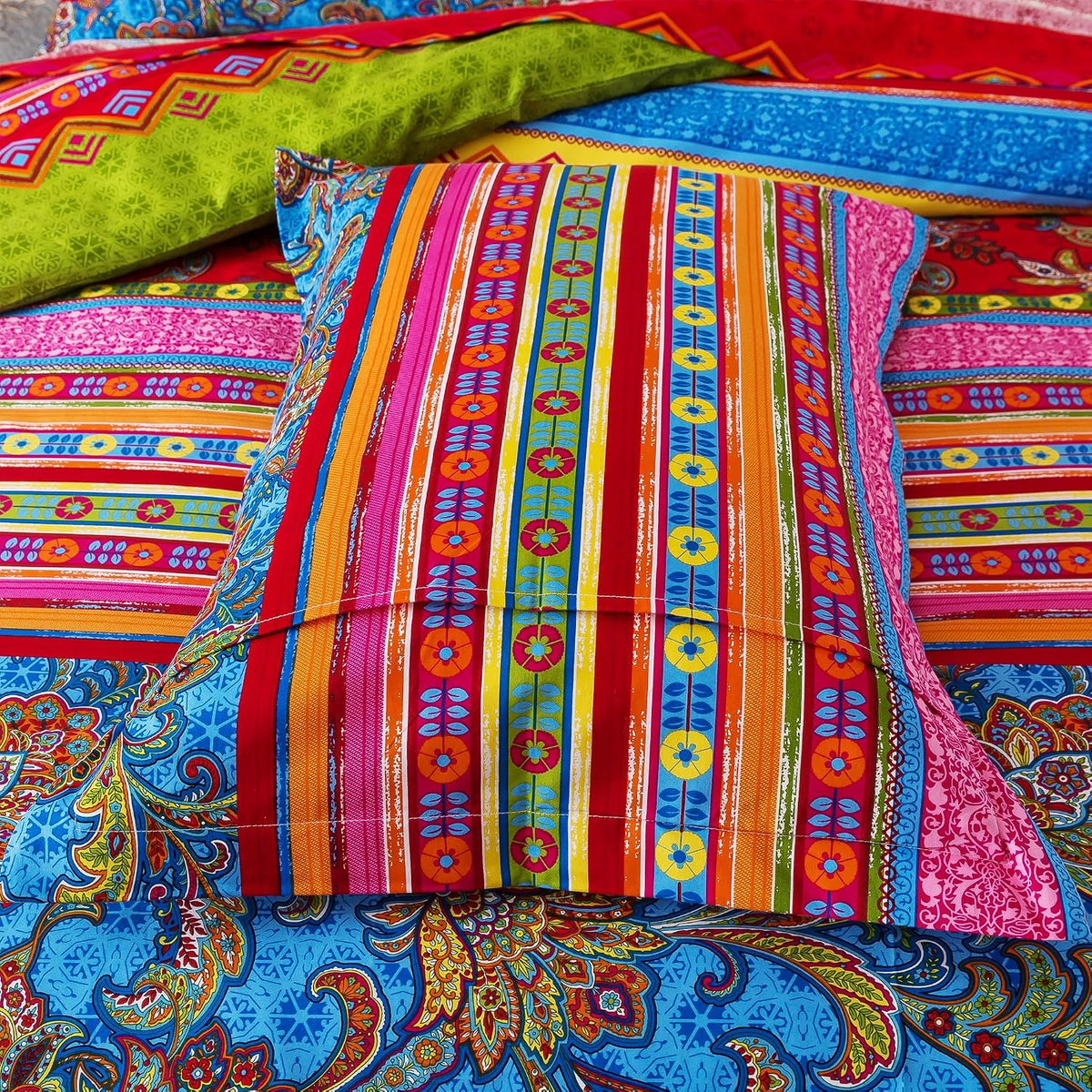 FADFAY Ethnic Boho Duvet Cover Set King/California King 100% Brushed Cotton Soft Bohemian Bedding Paisley Exotic Colorful Printed Bedding Reversible Zipper Bed Comforter Cover + 2 Pillowshams, 3Pcs
