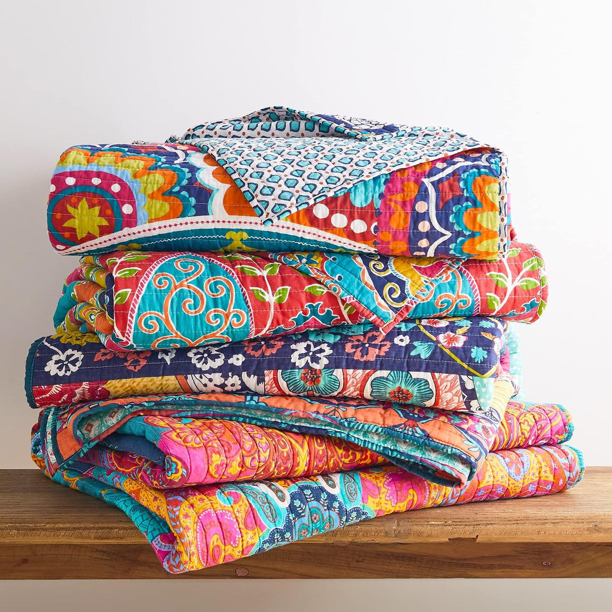 Levtex Home - Serendipity Quilt Set -Twin Quilt + One Standard Pillow Sham - Boho Floral in Orange Teal Red Blue - Quilt Size (68x86in.) and Pillow Sham Size (26x20in.) - Reversible - Cotton