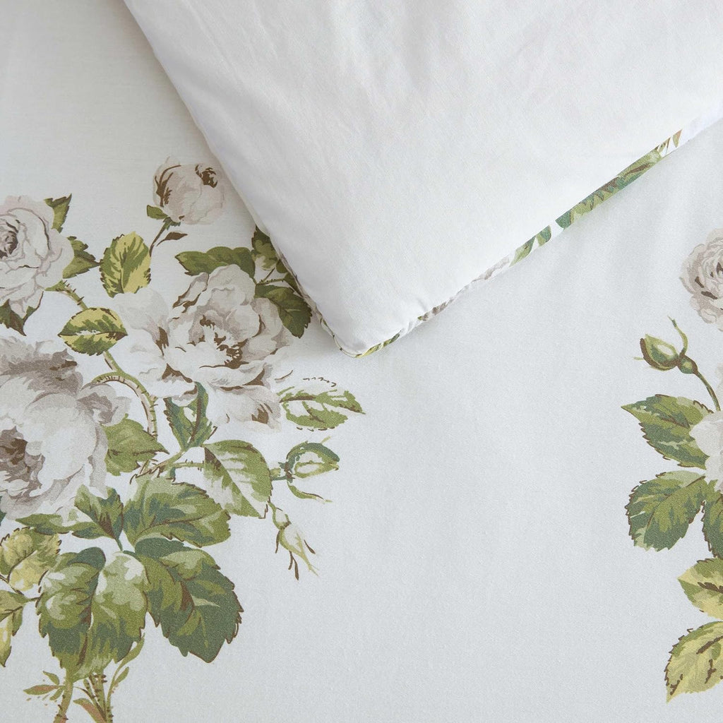 Martha Stewart - Queen Comforter Set, Smooth Sateen Front with Subtle Sheen & Lightweight Cotton Percale Reverse, 3 Piece Bed Set with Matching Pillowcases (Eloise Floral Grey)