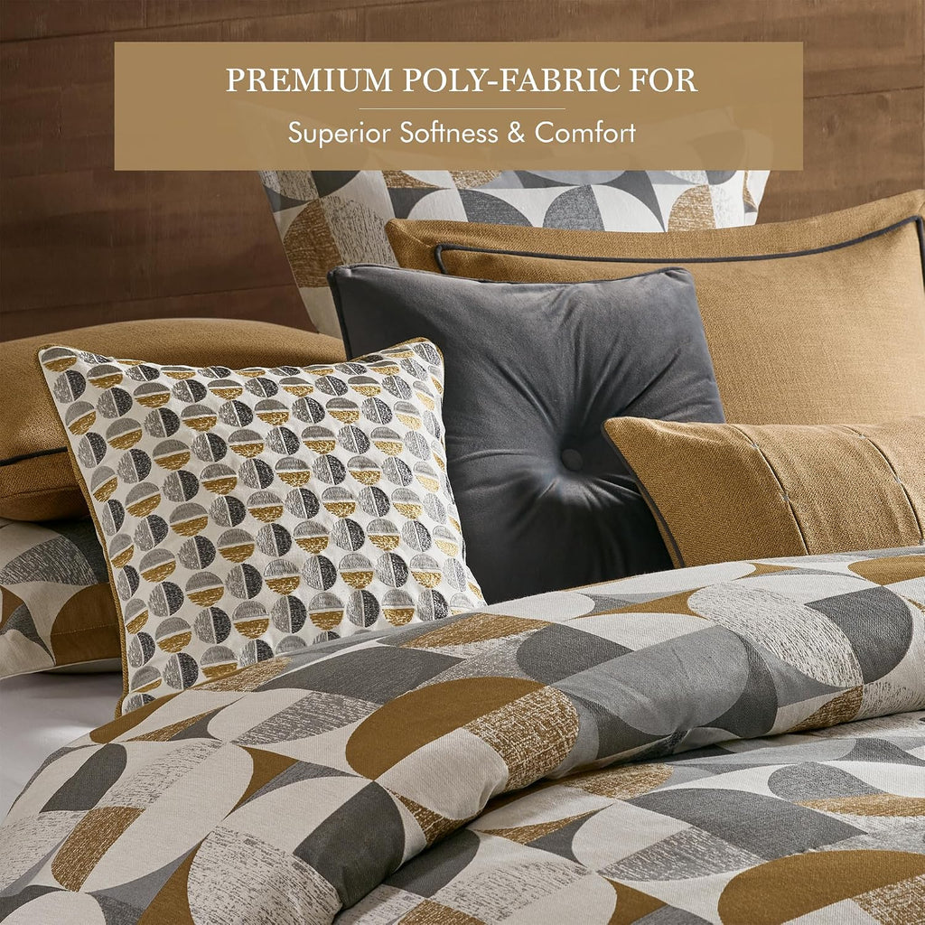 Madison Park Queen Comforter Set Jacquard Scandinavian Geometric Oversized Comforters Queen Size Bed, All Season Bedding Queen Size Comforter, Shams, Pillows, Cirque, Queen Gold 8 Piece