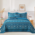 TWINRUN Cotton Quilts California King Size Set, 3 Pieces California King Quilt Bedding Set (108 x 118 Inch), Lightweight Boho Oversized King Size Bedspread, Blue Stripes Cotton Quilts for All Seasons