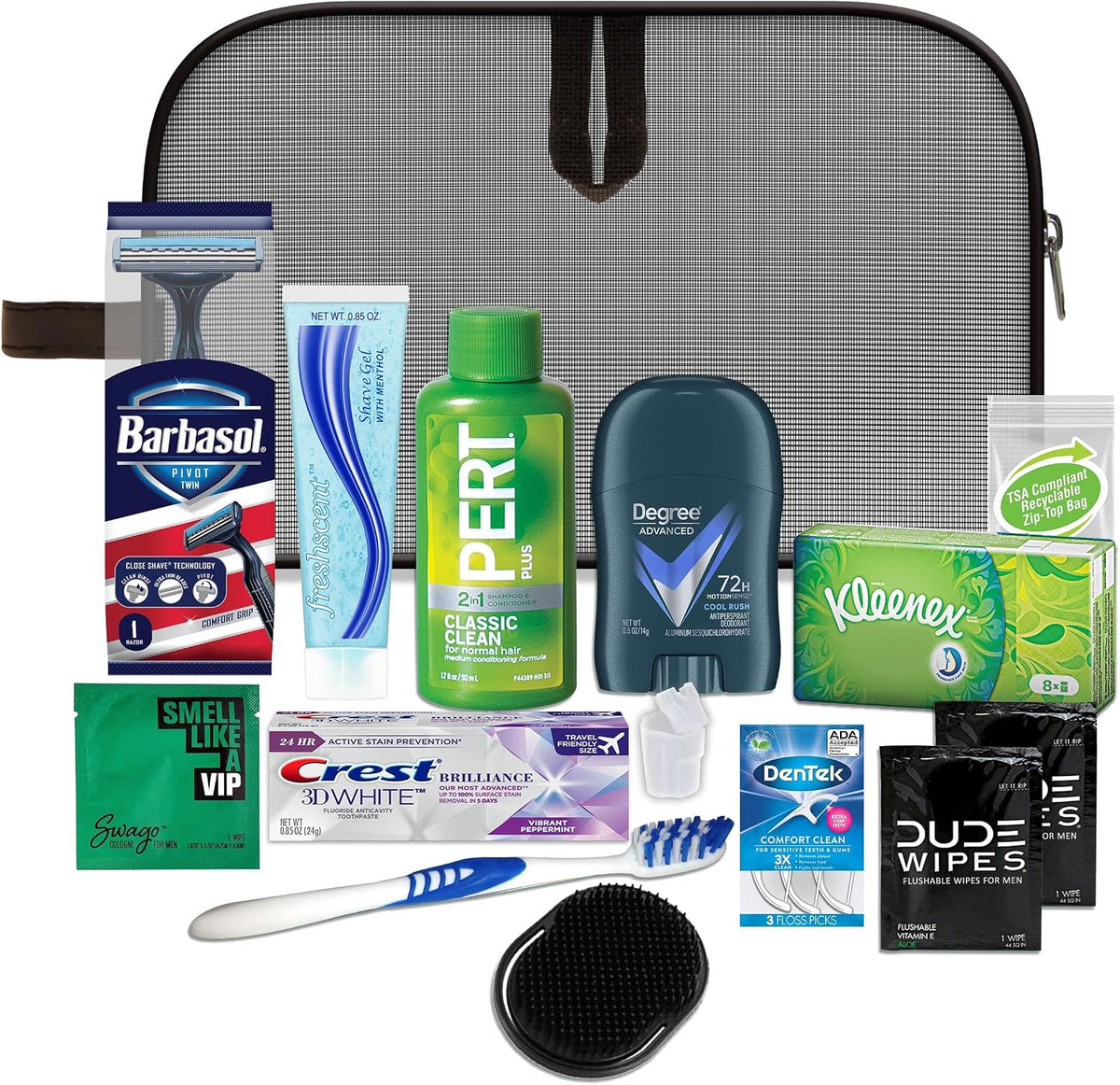 Convenience Kits International Men's Premium 15-Piece Assembled Travel Kit Featuring: Gillette and Barbasol Shave Products