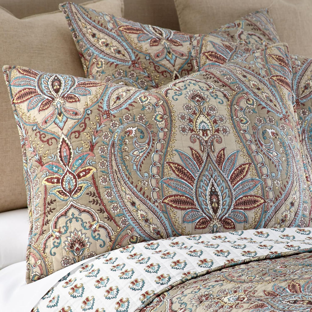 Levtex Home - Kasey Quilt Set - Twin/Twin XL Quilt (68x86in.) + One Standard Pillow Sham (26x20in.) - Paisley - Red, Blue, Beige, Yellow, Black, and White - Reversible - Cotton Fabric